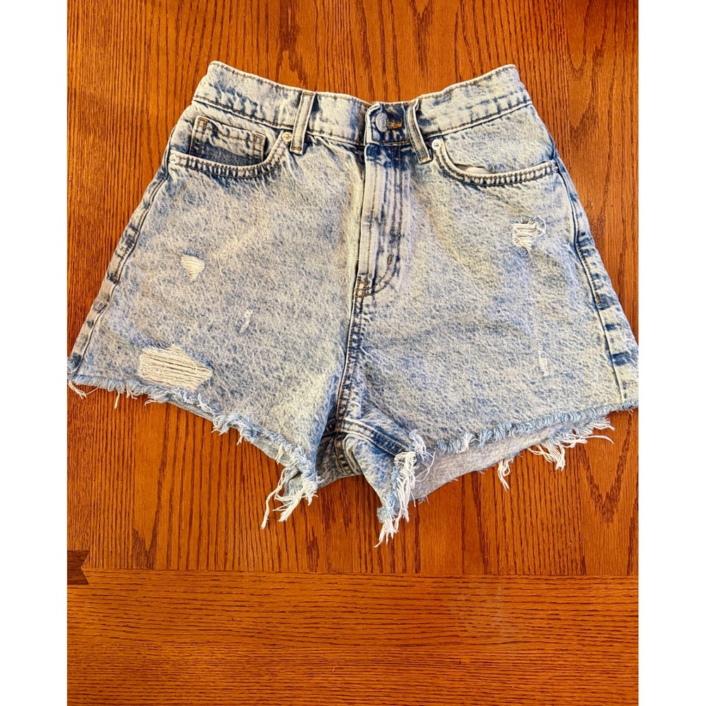 BDG‎ Denim Shorts Women 26 Light Blue Acid Wash Distressed High Rise